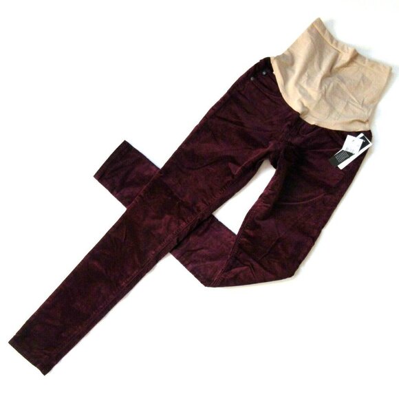 NWT Adriano Goldschmied Maternity Legging in Wine Stretch Velvet Skinny Pants 26 - Picture 1 of 6